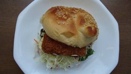 Sandwich of white fish croquette Japanese food 白身魚コロッケのサンドイッチ