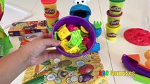 FEED Cookie Monster Playdoh Cookies Gummy Worms Bears Fish Gross Jelly Beans Learn Colors & ABC Kids