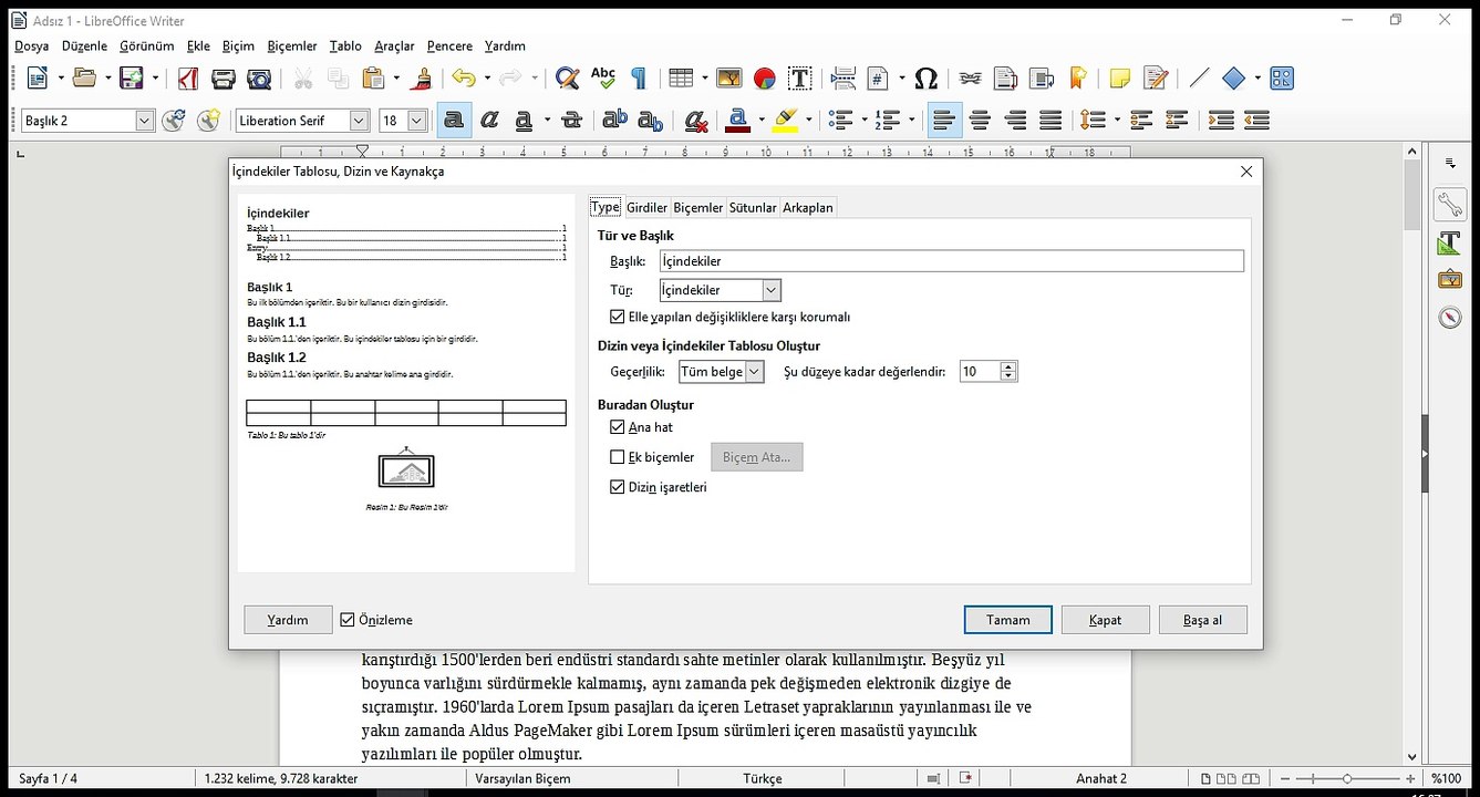 3 Ders - LibreOffice Write  Çalışmamızda İçindekiler listesi oluşturma