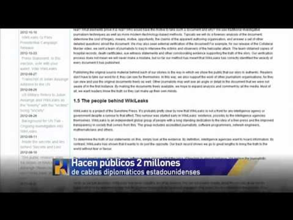 Wikileaks libera cerca de 2 millones de cables diplomáticos estadounidenses