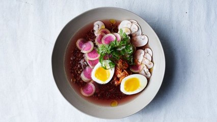 Black Barley Soup with Mushroom Broth
