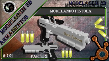 Blender Tutorial Modelagem de Arma 3D - Modelando Arma de fogo Pistola Automática Slash Falcon para games FPS - 3/3