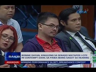 Ronnie Dayan, kinulong sa senado matapos i-cite in contempt dahil sa paiba-ibang sagot sa hearing