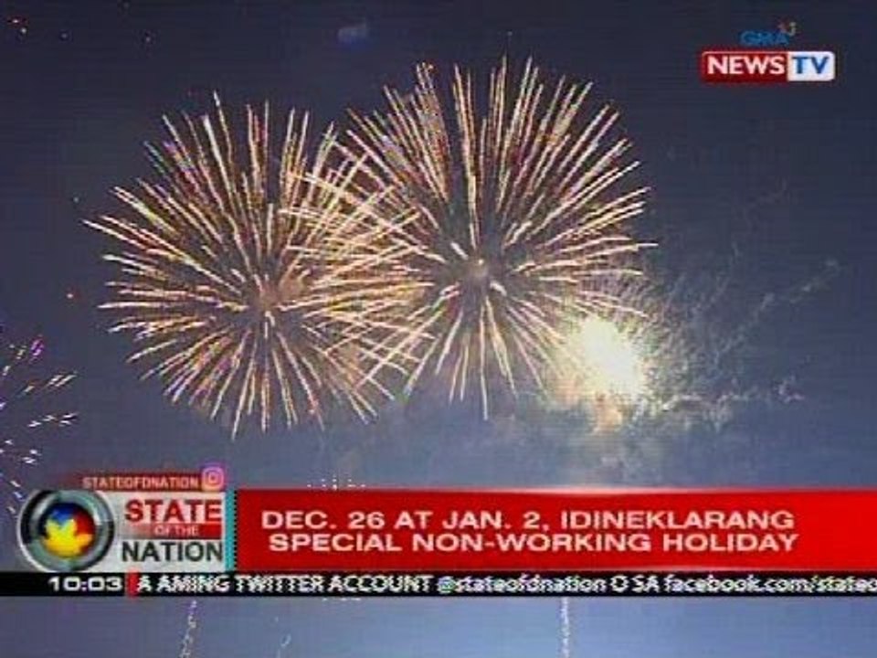 Dec. 26 at Jan. 2, idineklarang special non-working holiday ng Palasyo