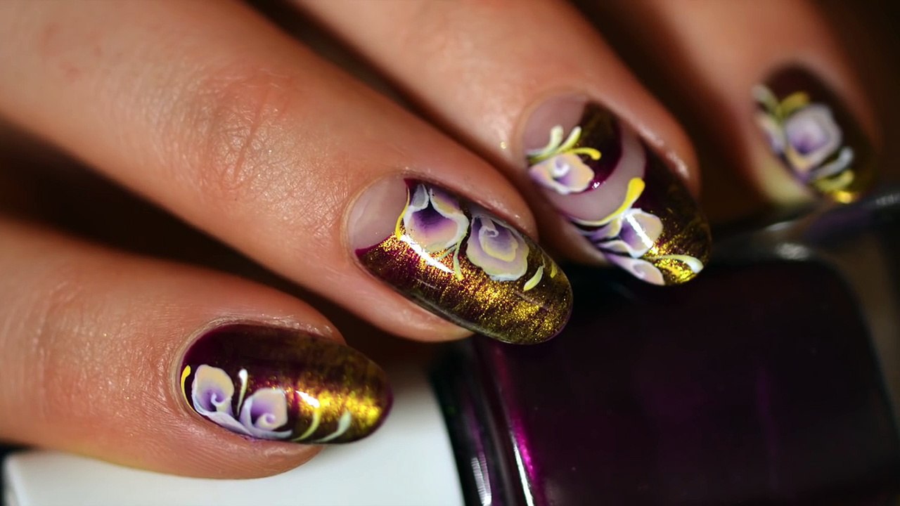 Tuto nail art One Stroke bourgeons de fleurs-E8JbdmD6Wsw