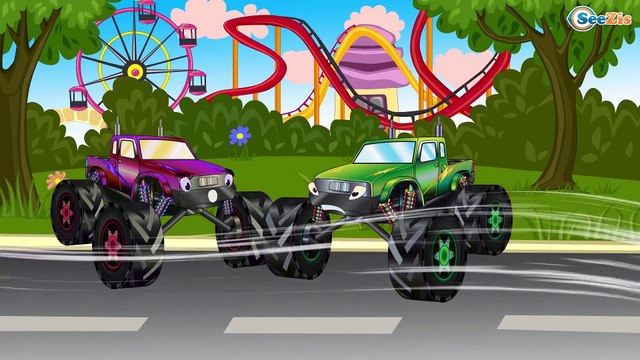 Araba cizgi filmleri. Monster Truck ve İtfaiye arabası. Eğitici çizgi film. Çocuklar için arabalar
