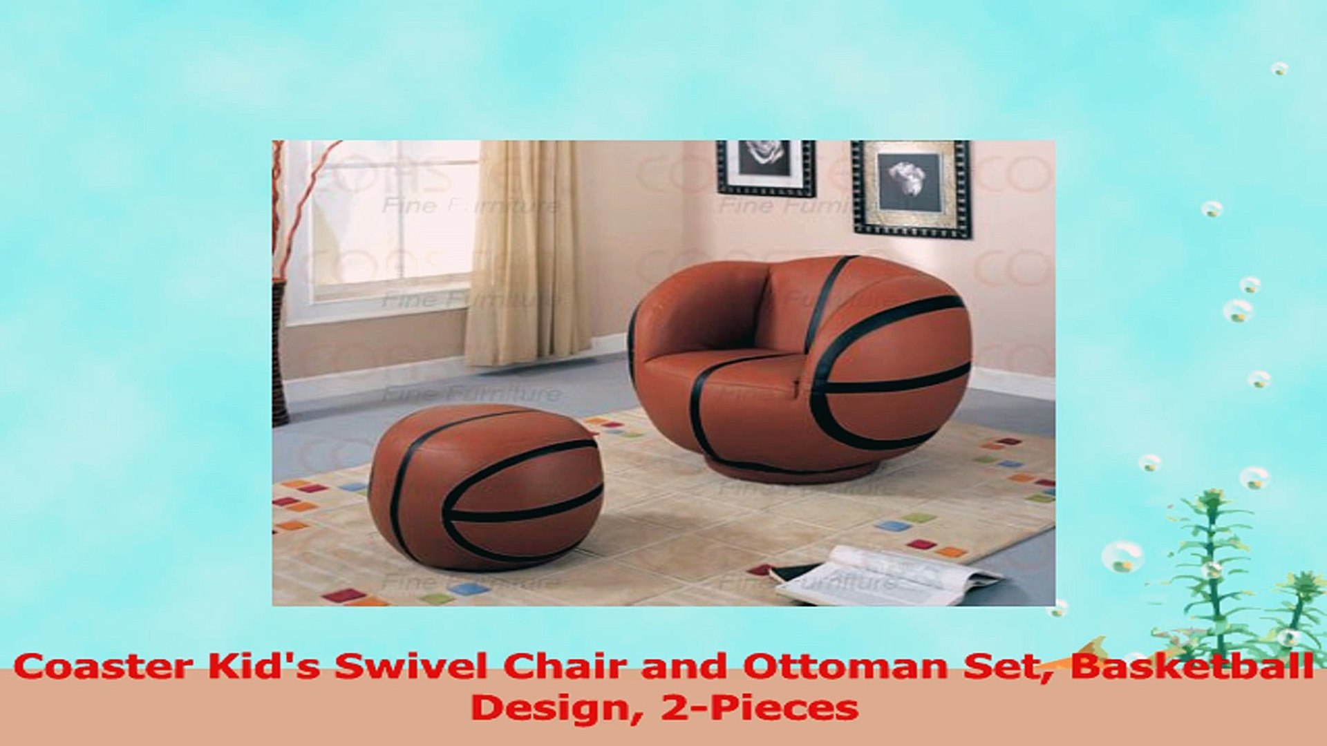 Basketball Design 2-Pieces Coaster Kids Swivel Chair and Ottoman Set 