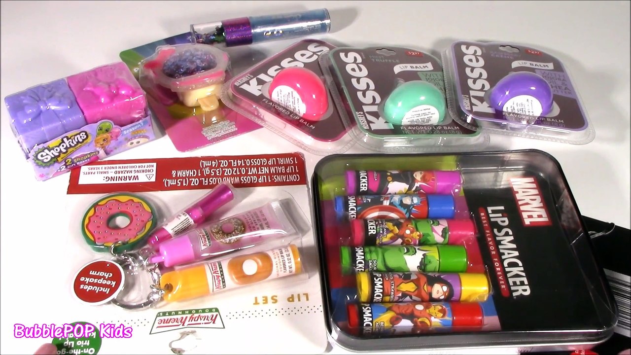 New LIP BALM BONANZA! Marvel Lip Smacker SET! Pucker POPS Hershey Kiss BALMS! Shopkins S7! FUN