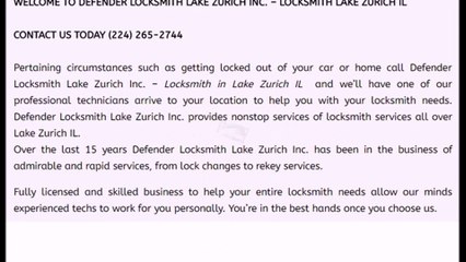 Locksmith Services Lake Zurich | Call Now (224) 265-2744