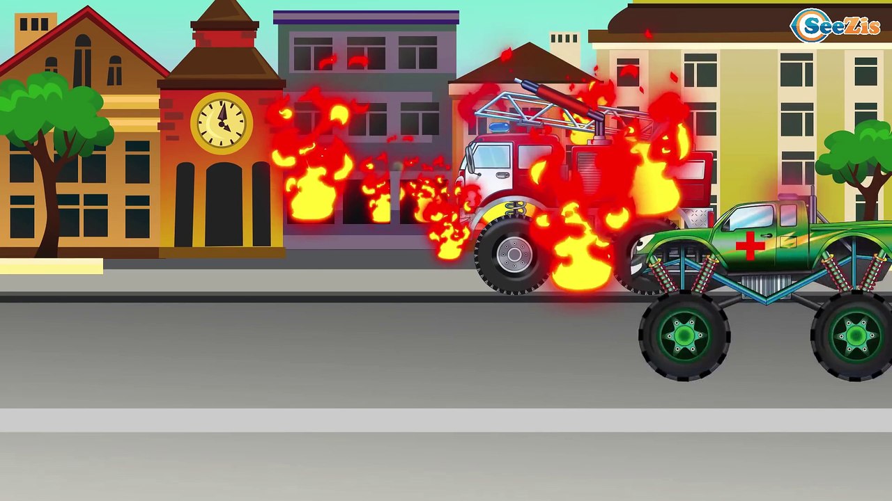 ✔ Arabalar cizgi filmleri izle. Monster Truck, İtfaiye arabası, Ambulans. Eğitici çizgi filmler ✔