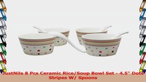 JustNile 8 Pcs Ceramic RiceSoup Bowl Set  45 Dots Stripes W Spoons fd479972