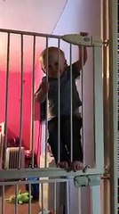 Un bébé escalade une double barrière de sécurité