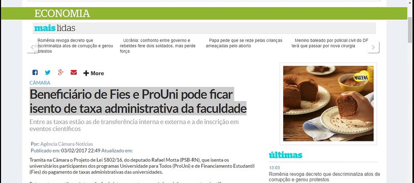 Beneficiário de Fies e ProUni pode ficar isento de taxa administrativa da faculdade