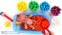 Learn Colors & Counting Baby Doll Bath Time Playing with Pez and Candy Gumballs RainbowLearning