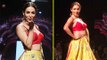 Hot Malaika Arora Rampwalk In Red Yellow Lehenga Choli  Lakme Fashion Week 2017 Grand Finale