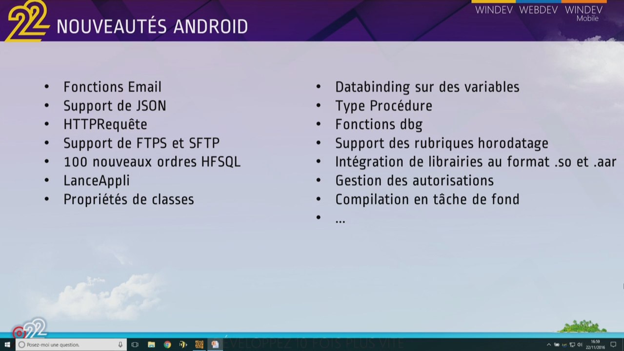 Évolultions du WLangage en version 22 pour vos applications Android