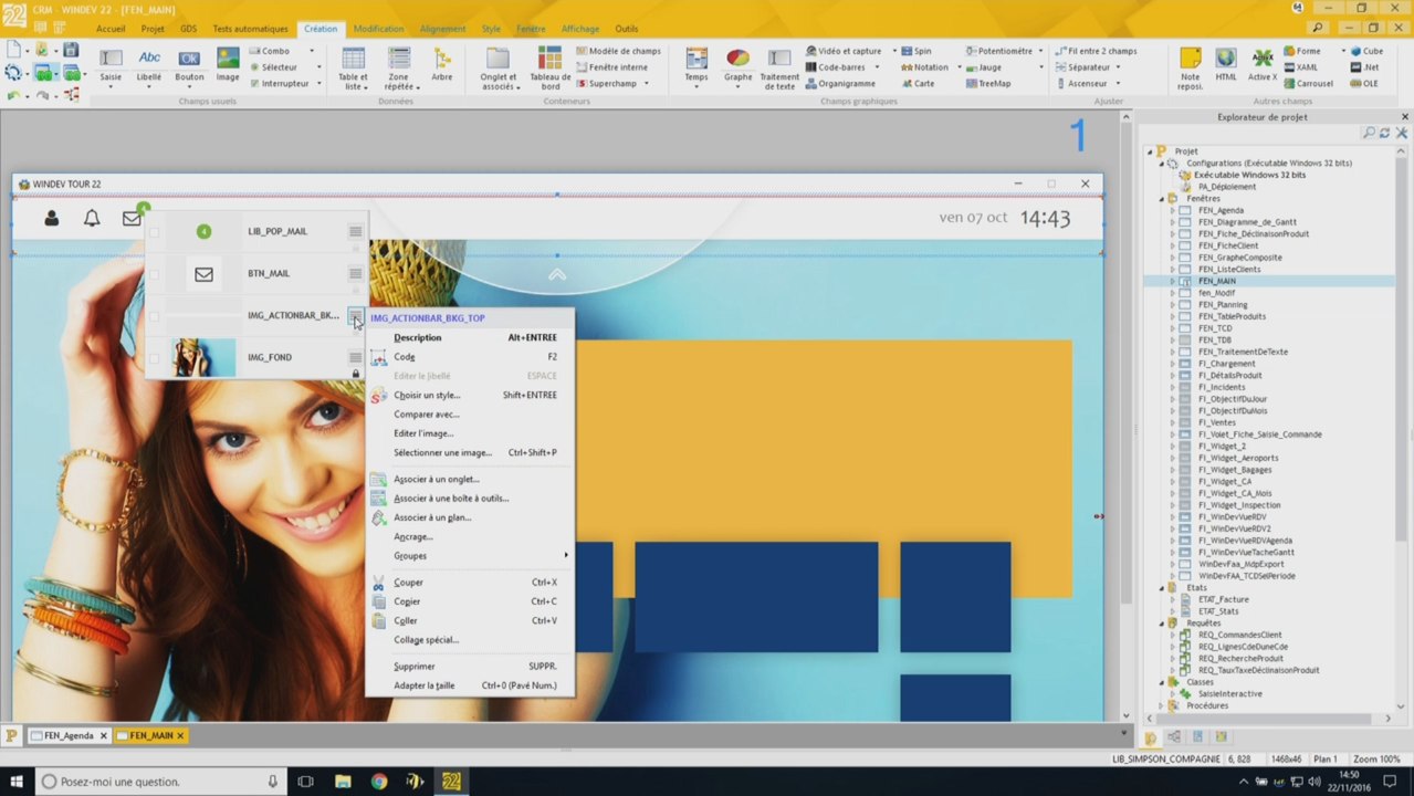 L'éditeur de fenêtre de WINDEV 22