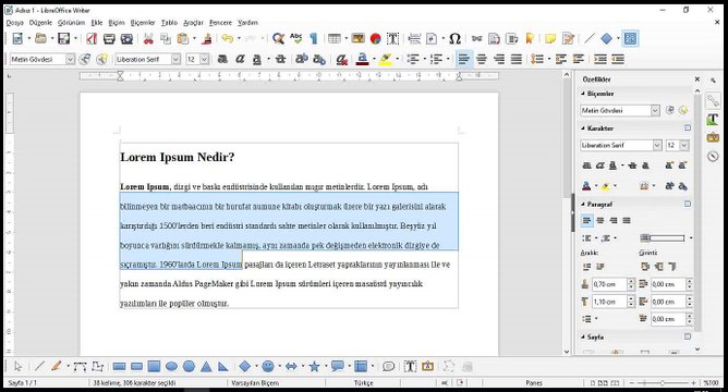 33 Ders - LİbreOffice Write Metin içinde satır aralığını ayarlama girinti veme