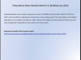 Polysulfone Resin Market Worth $ 1.06 Billion by 2019