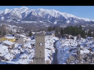 Amatrice (RI) - Terremoto, vista aerea chiesa Sant'Agostino (30.01.17)
