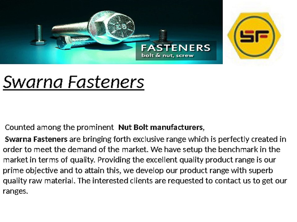 Nut bolt Manufacturers Suppliers and Exporters in Delhi