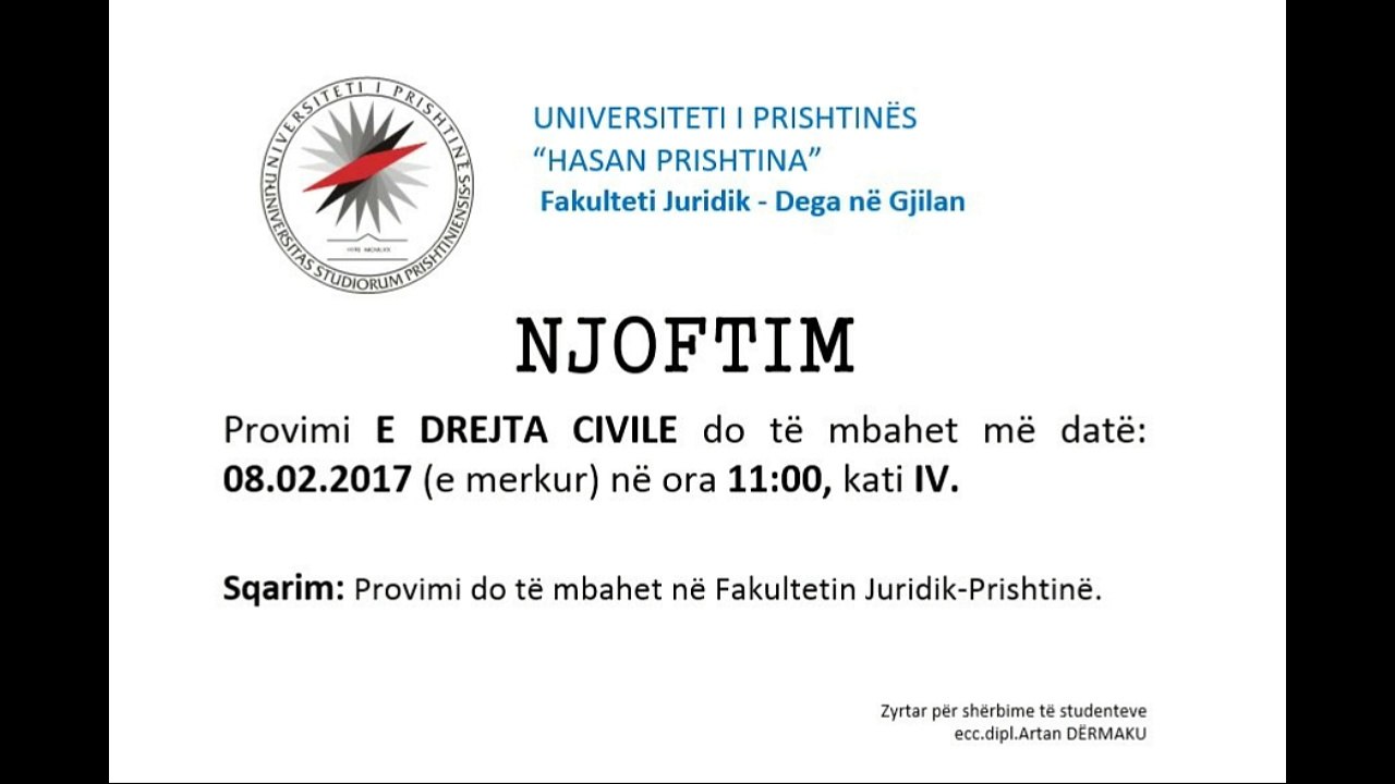 Njoftim- E DREJTA CIVILE - 08.02.2017