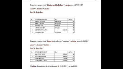 Rezultatet - Financa dhe e drejta financiare - 31.01.2017