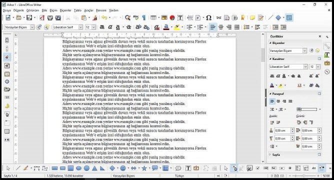 46 Ders - LibreOffice Write resim düğmesi - aynı belge içinde sekme duraklarına girme örneği