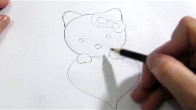 Как нарисовать валентинку карандашом поэтапно Китти с сердечком к дню Святого Валентина