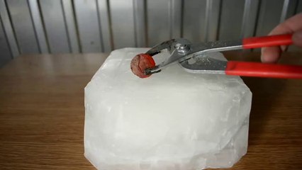 Glowing 1000 Degree Metal Ball Vs Giant Ice Cube