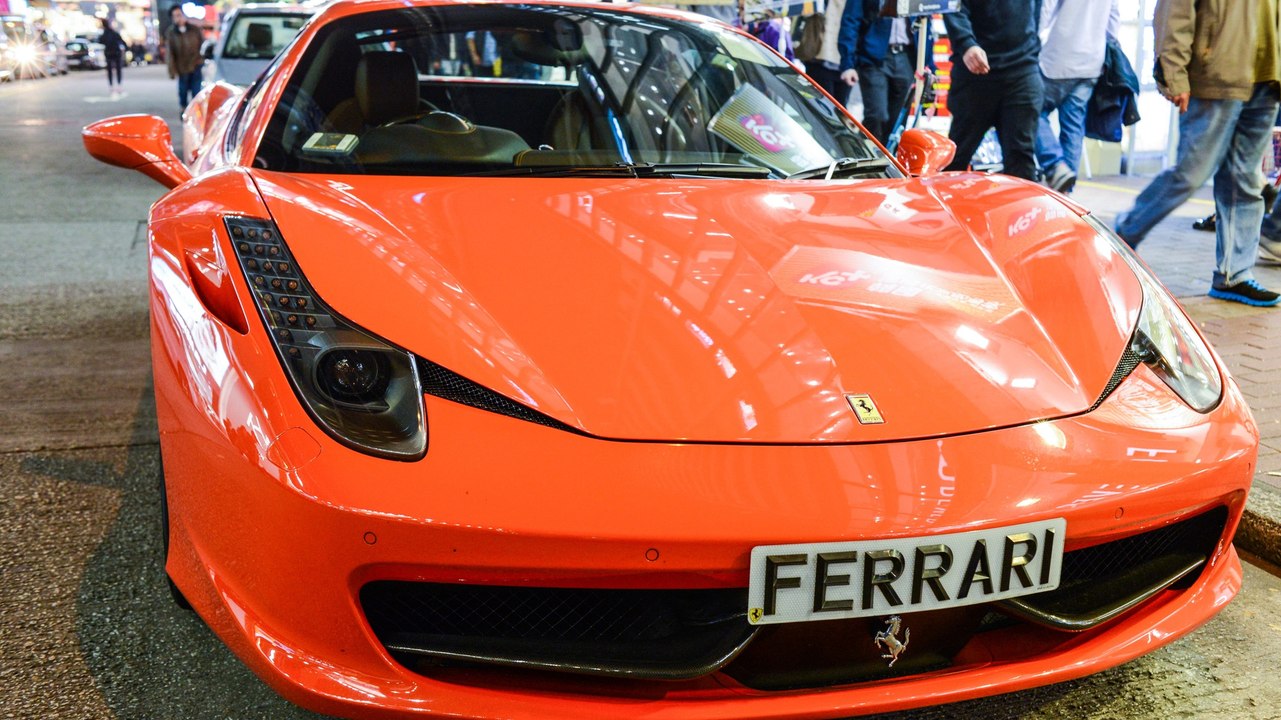 Hong Kong. Ferrari with FERRARI Licence Plate  ! 458 Spider in Mong Kok
