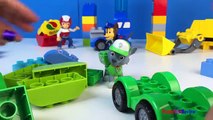 Paw Patrol and Lego Duplo Build Trucks with Chase Marshall Rubble Rocky Rubble Chickelleta
