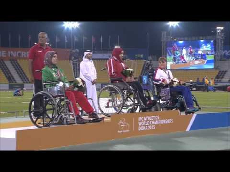 Women's club throw F32 | Victory Ceremony |  2015 IPC Athletics World Championships Doha