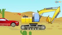 The Yellow Excavator with The Crane - Diggers Cartoon | Cars & Trucks Construction Cartoons Part 4
