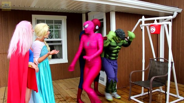 Spiderman & Frozen Elsa vs Poison Ivy! w/ Pink Spidergirl Mermaid, Maleficent Joker Superm