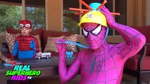 Spiderman & Frozen Elsa WET HEAD Challenge vs Pregnant Pink Spidergirl and Joker IRL Family Fun Game