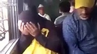 Muslim Man hits his poor, defenseless, terrified wife on a train