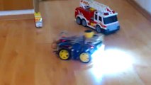 My Arduino Autobot with 2 fire engine, auto controlled and broken motor at the end.