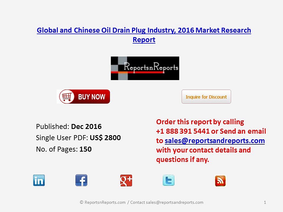 Oil Drain Plug Market Analysis of Key Manufacturers in Global and Chinese Region 2016