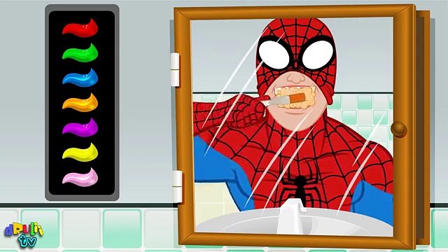 Learn colors with Teeth Brush and Spiderman, Hulk, Supergirl | Clean teeth kids!!