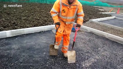Construction worker takes the 'Shovel Walking Challenge'