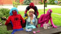 Frozen Elsa vs Maleficent & Joker! w/ Spiderman, Pink Spidergirl, Hulk, Supergirl! Superhero Fun