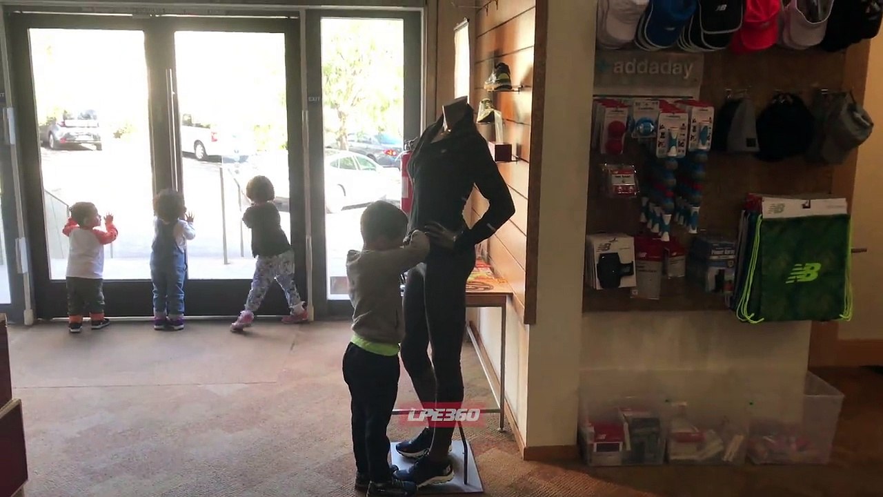funny baby in shopping mall