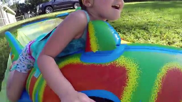 BIG SLIP-N-SLIDE WATERSLIDE + GIANT INFLATABLE TOYS SHARKS on Outdoor Slide Family Fun
