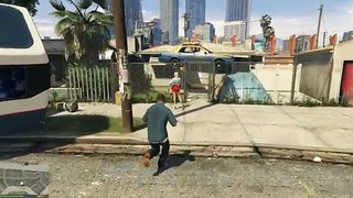 GTA5 flying cars and peoples. Bus moved on rear tires. Moon Gravity. Funny.