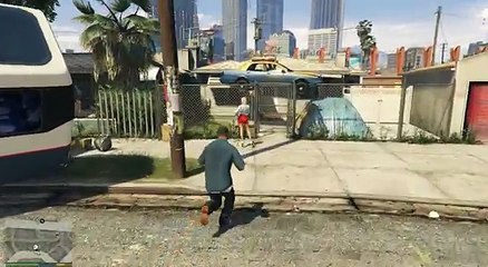 GTA5 flying cars and peoples. Bus moved on rear tires. Moon Gravity. Funny.