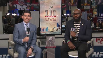 Andrew Sciciliano talks with Malcolm Jenkins at Super Bowl LI in Houston