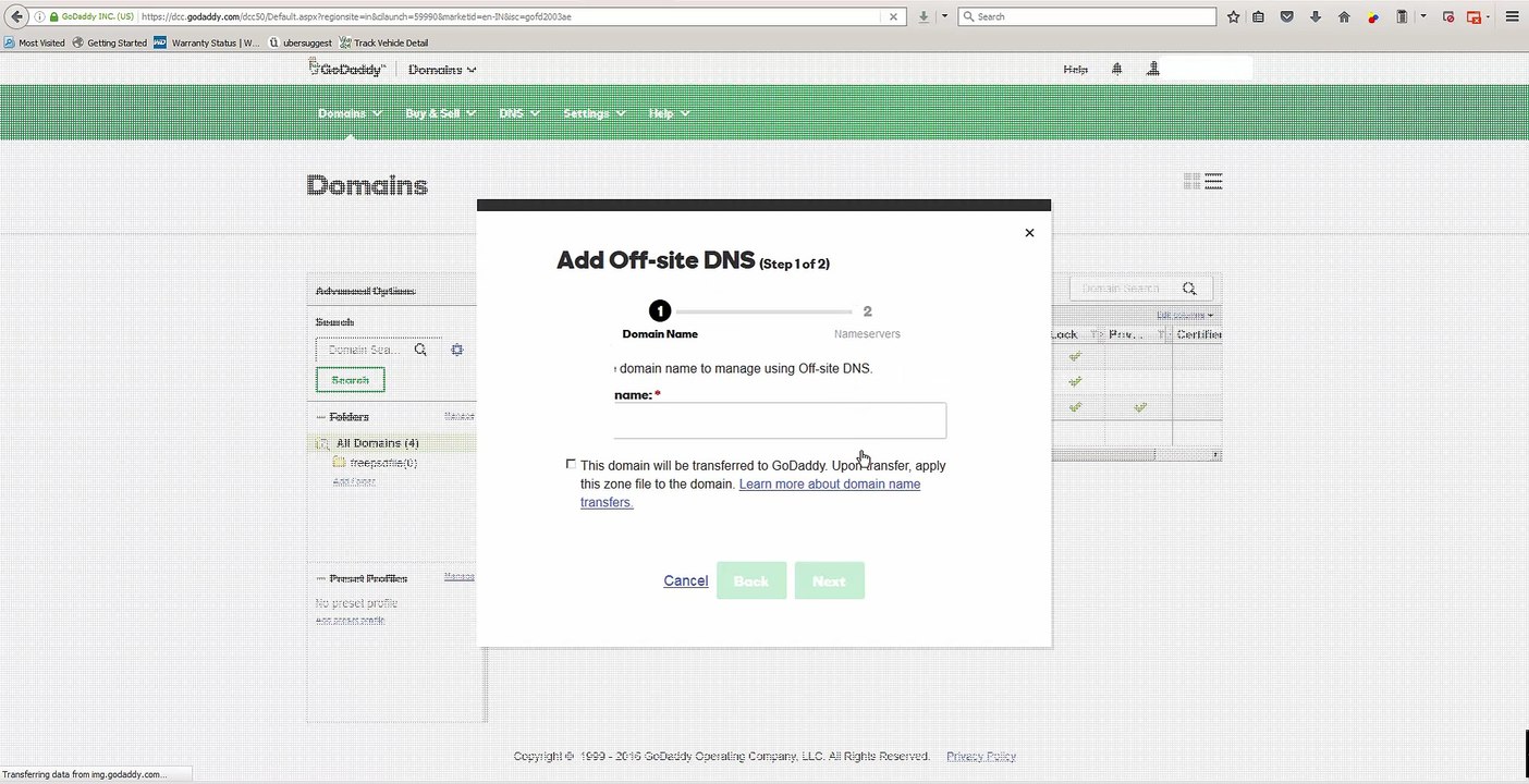 Adding a third party domain name with godaddy hosting account