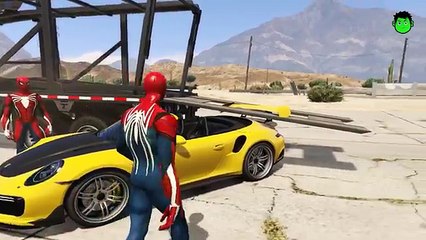 COLORS SUPER CARS Transportation IN TRAILER CHILDREN FOR SONGS SPIDERMAN NURSERY RHYMES MCQUEEN