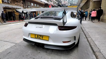 Supercars of Hong Kong. Porsche 911 GT3 RS With Funny LAZY Licence Plate